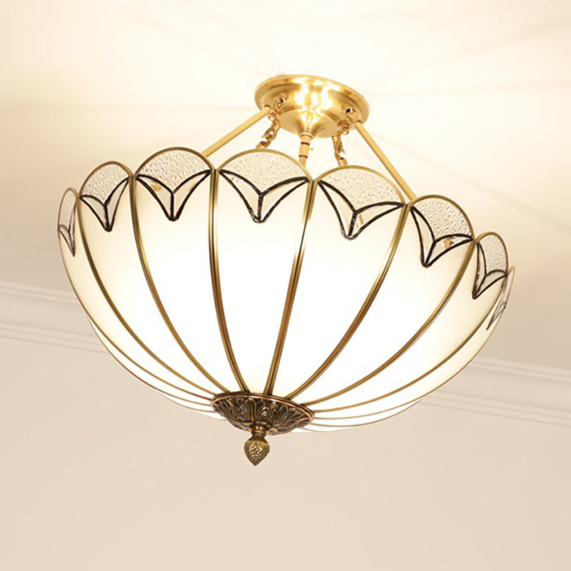 Scallop Flush Mount Ceiling Lighting - Set of 3 Bulbs with Colonial White Finish and Satin Opal Glass