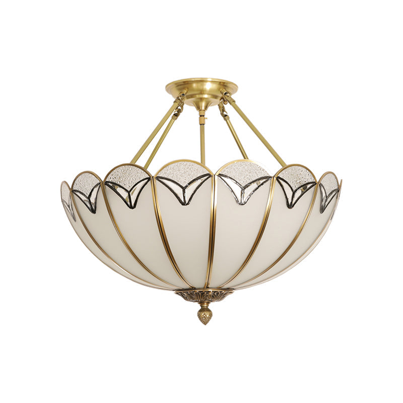 Scallop Flush Mount Ceiling Lighting - Set of 3 Bulbs with Colonial White Finish and Satin Opal Glass