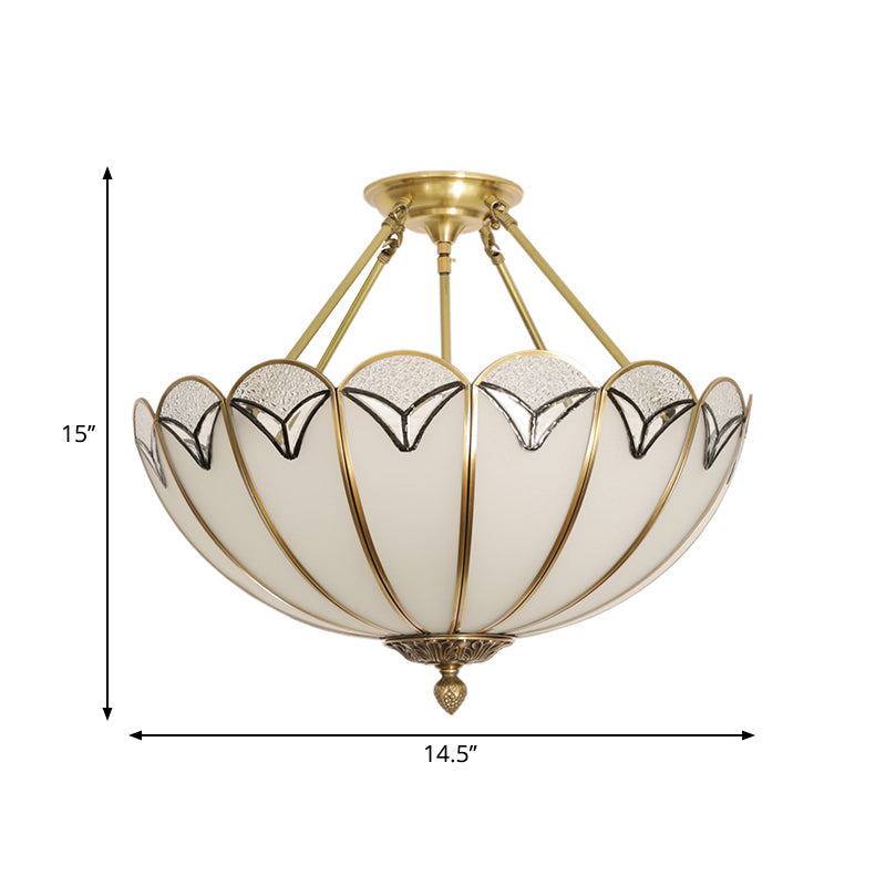 Scallop Flush Mount Ceiling Lighting - Set of 3 Bulbs with Colonial White Finish and Satin Opal Glass