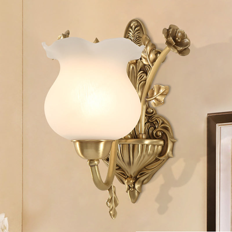 Colonial Brass Sconce Lamp: Opal Glass Shade Perfect For Living Room Lighting