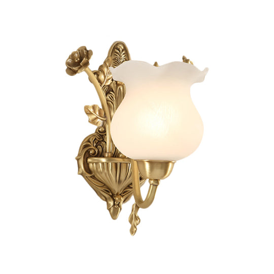 Colonial Brass Sconce Lamp: Opal Glass Shade Perfect For Living Room Lighting