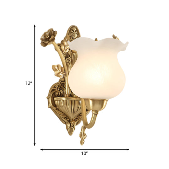 Colonial Brass Sconce Lamp: Opal Glass Shade Perfect For Living Room Lighting