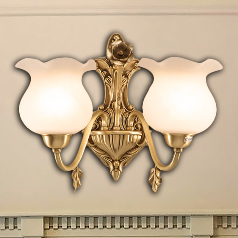 Colonial Brass Sconce Lamp: Opal Glass Shade Perfect For Living Room Lighting 2 /