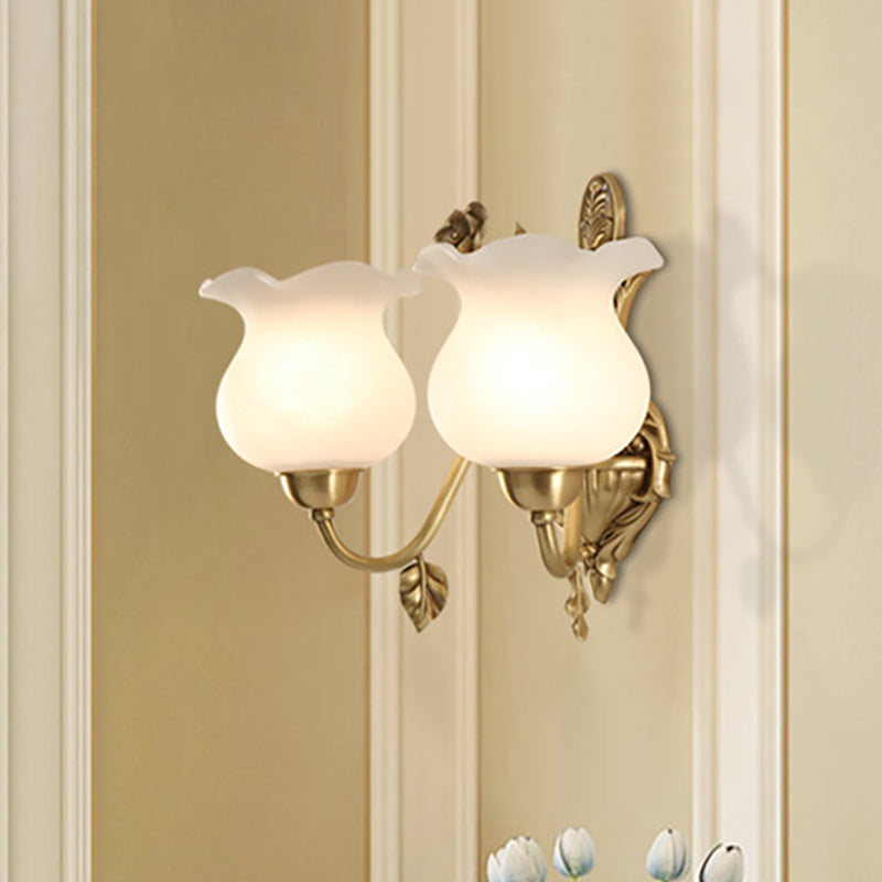 Colonial Brass Sconce Lamp: Opal Glass Shade Perfect For Living Room Lighting