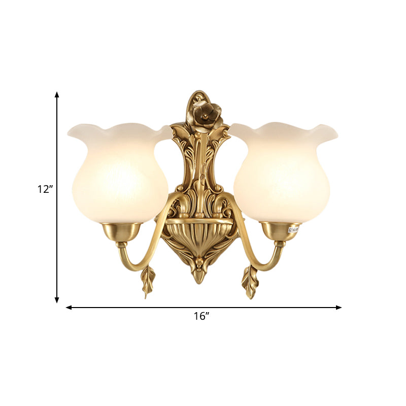 Colonial Brass Sconce Lamp: Opal Glass Shade Perfect For Living Room Lighting