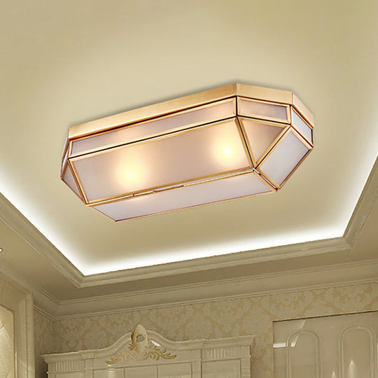 Frosted Glass Flush Mount Fixture with 2 Brass Lights - Perfect for Foyers