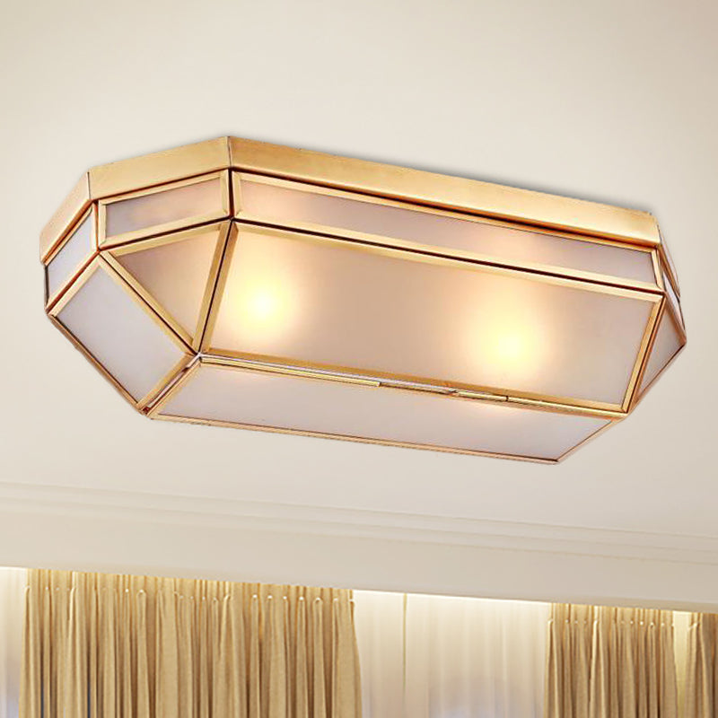 Frosted Glass Flush Mount Fixture with 2 Brass Lights - Perfect for Foyers