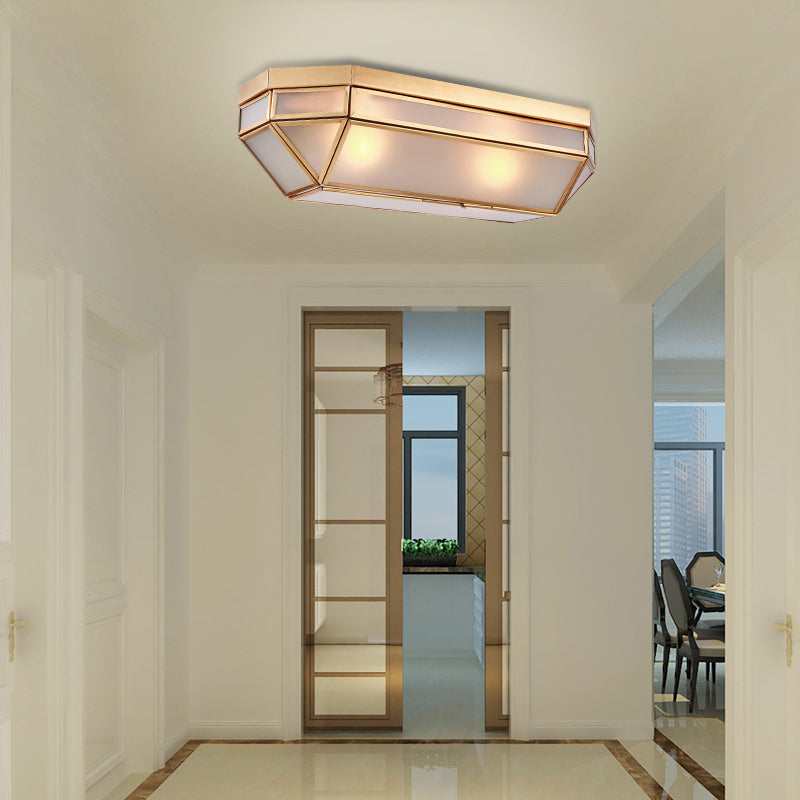 Frosted Glass Flush Mount Fixture with 2 Brass Lights - Perfect for Foyers