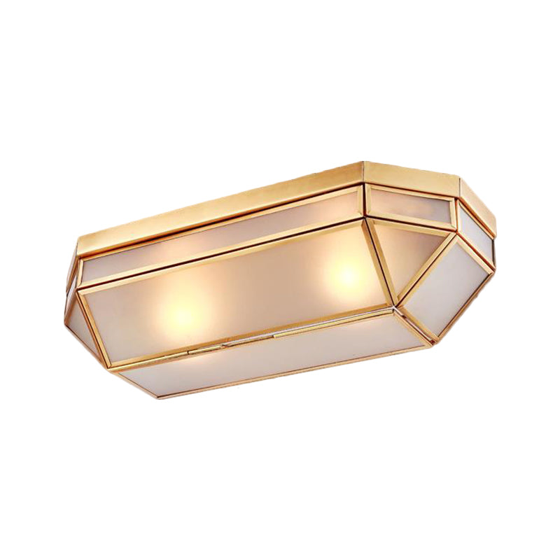 Frosted Glass Flush Mount Fixture with 2 Brass Lights - Perfect for Foyers