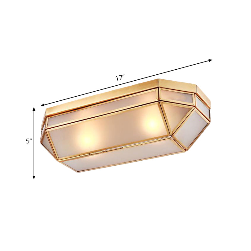 Frosted Glass Flush Mount Fixture with 2 Brass Lights - Perfect for Foyers