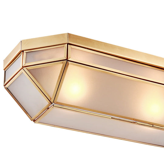 Frosted Glass Flush Mount Fixture with 2 Brass Lights - Perfect for Foyers