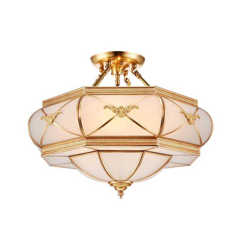 Colonial Opal Glass Flush Light fixture with 6 Brass Heads for Living Room Ceiling Mount, 16-21.5" Wide