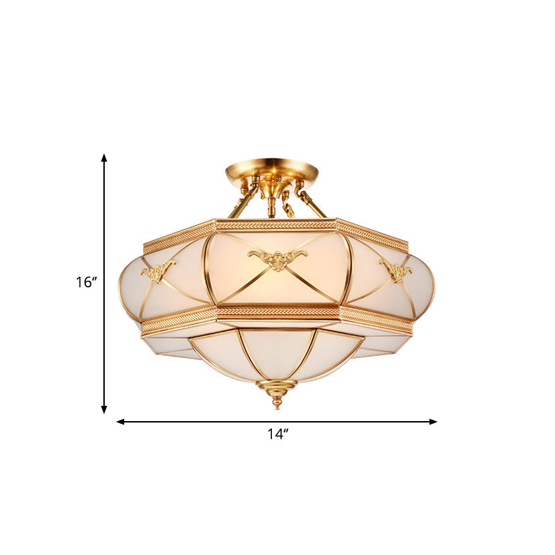 Colonial Opal Glass Flush Light fixture with 6 Brass Heads for Living Room Ceiling Mount, 16-21.5" Wide