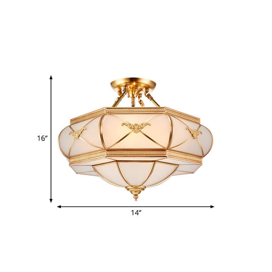 Colonial Opal Glass Flush Light fixture with 6 Brass Heads for Living Room Ceiling Mount, 16-21.5" Wide