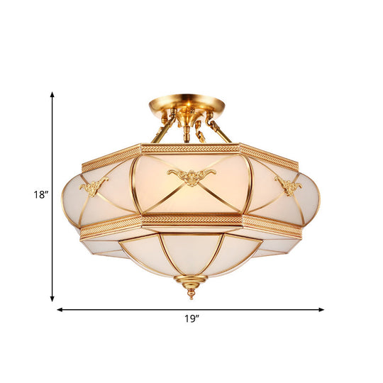 Colonial Opal Glass Flush Light fixture with 6 Brass Heads for Living Room Ceiling Mount, 16-21.5" Wide