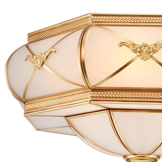 Colonial Opal Glass Flush Light Fixture With 6 Brass Heads For Living Room Ceiling Mount 16-21.5