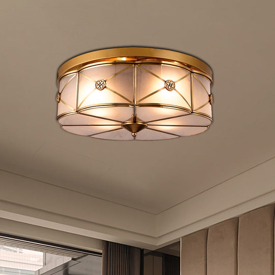 Opal Glass Flush Mount Light with Colonial Brass Finish - Bedroom Ceiling Lighting