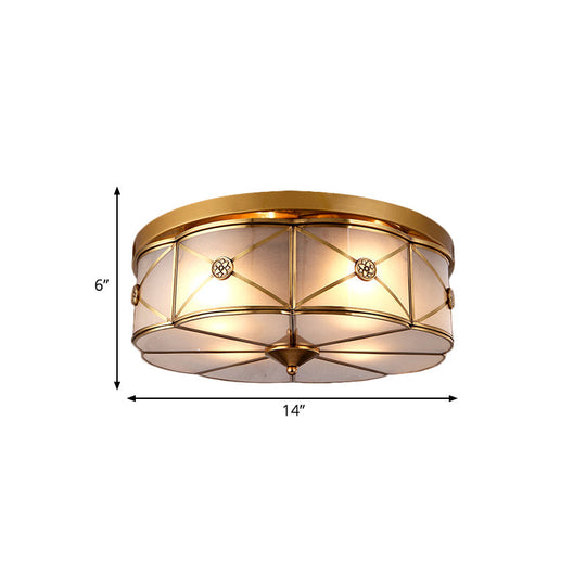 Opal Glass Flush Mount Light with Colonial Brass Finish - Bedroom Ceiling Lighting