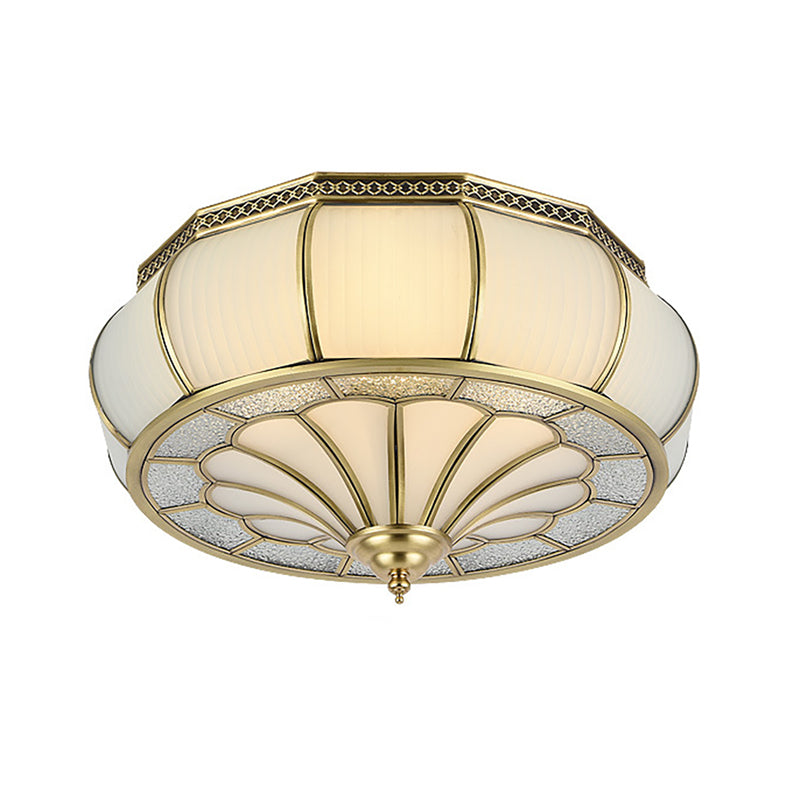 Colonial 4-Head Cream Glass Drum Ceiling Light in Brass for Living Rooms