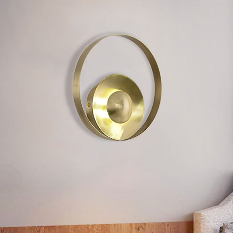 Gold Metal Wall Sconce: Circular Colony Light Fixture For Living Room