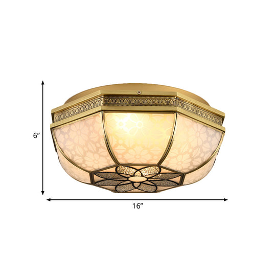 Brass Flush Mount Ceiling Light With Beveled Opaque Glass - 4 Bulbs For Bedroom