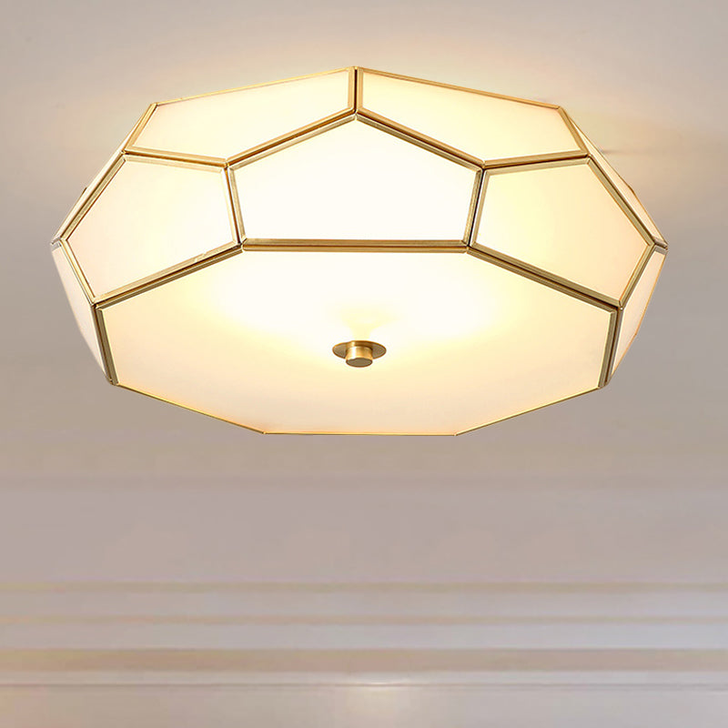 Colonial Flush Mount Lamp: White Sandblasted Glass Octagon Ceiling Fixture 3/4 Heads 14/18 W - Ideal