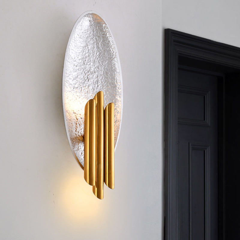 Minimalist Metallic 2-Light Flush Wall Sconce - Silver/Gold Convex Oval Light Fixture Silver