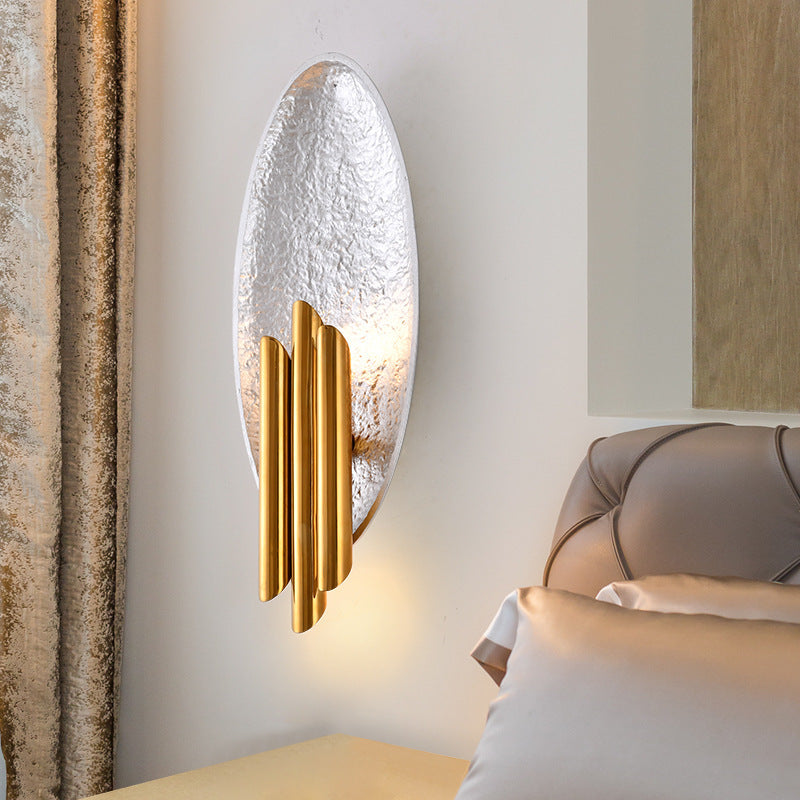 Minimalist Metallic 2-Light Flush Wall Sconce - Silver/Gold Convex Oval Light Fixture