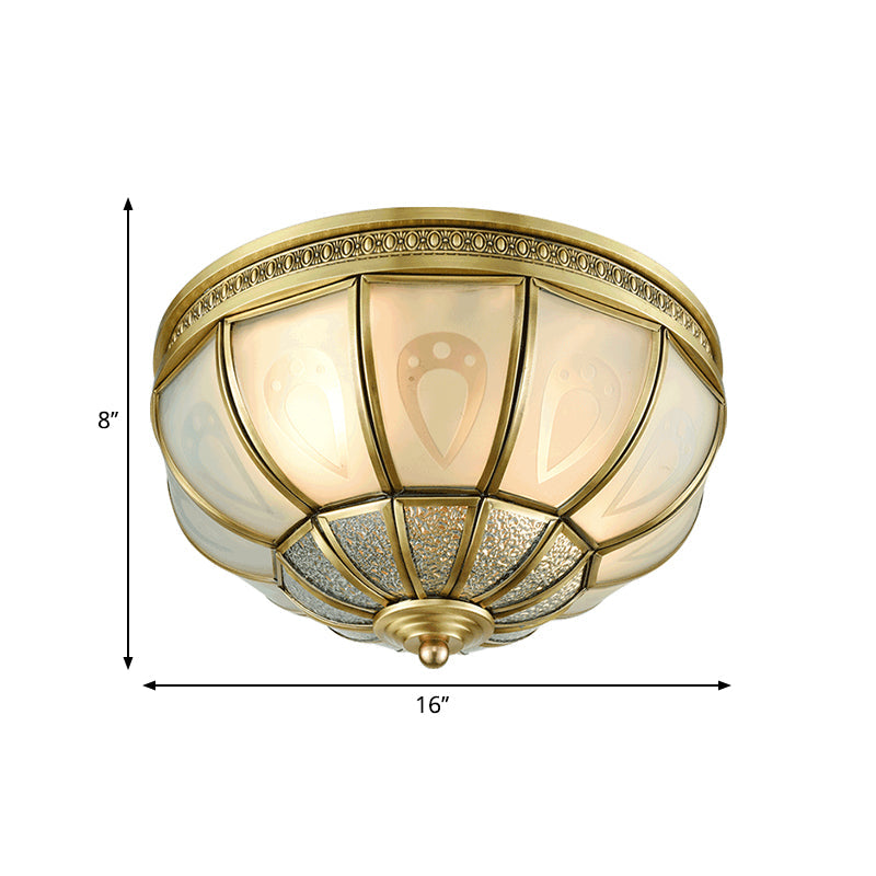 12/16 Dome Flush Mount Light With Colonial Opal Frosted Glass Brass Finish 2/3 Bulbs - Bedroom