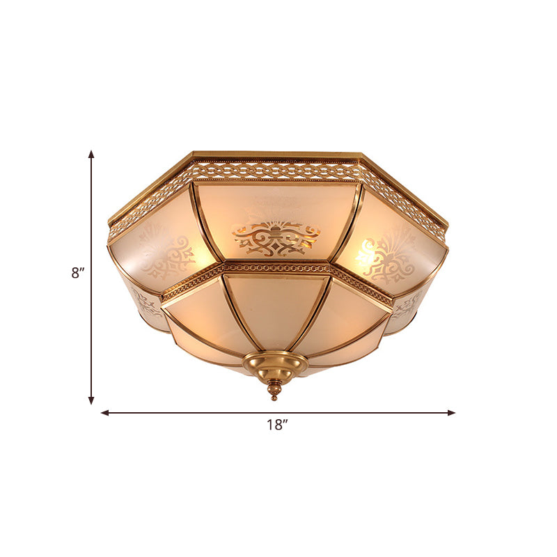 Colonial Brass Curved Glass Flush Light Fixture For Living Room 16.5/18 W