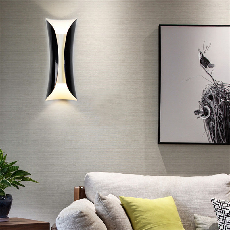 Modernist Metal Wall Lamp Sconce Curved 2-Light Fixture In Metallic Black/White Height Options: