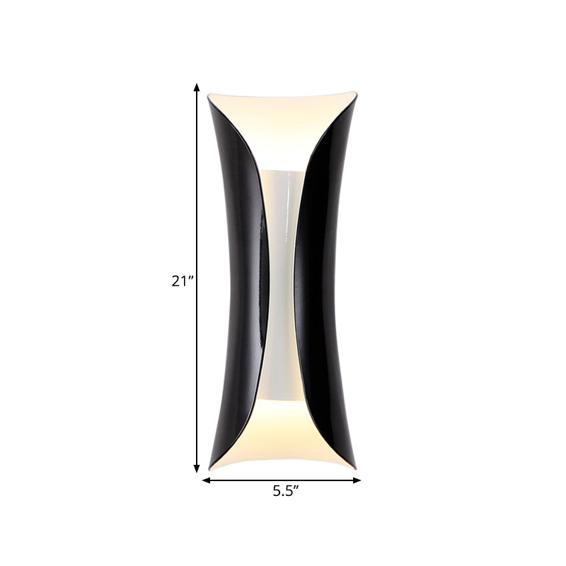 Modernist Metal Wall Lamp Sconce Curved 2-Light Fixture In Metallic Black/White Height Options: