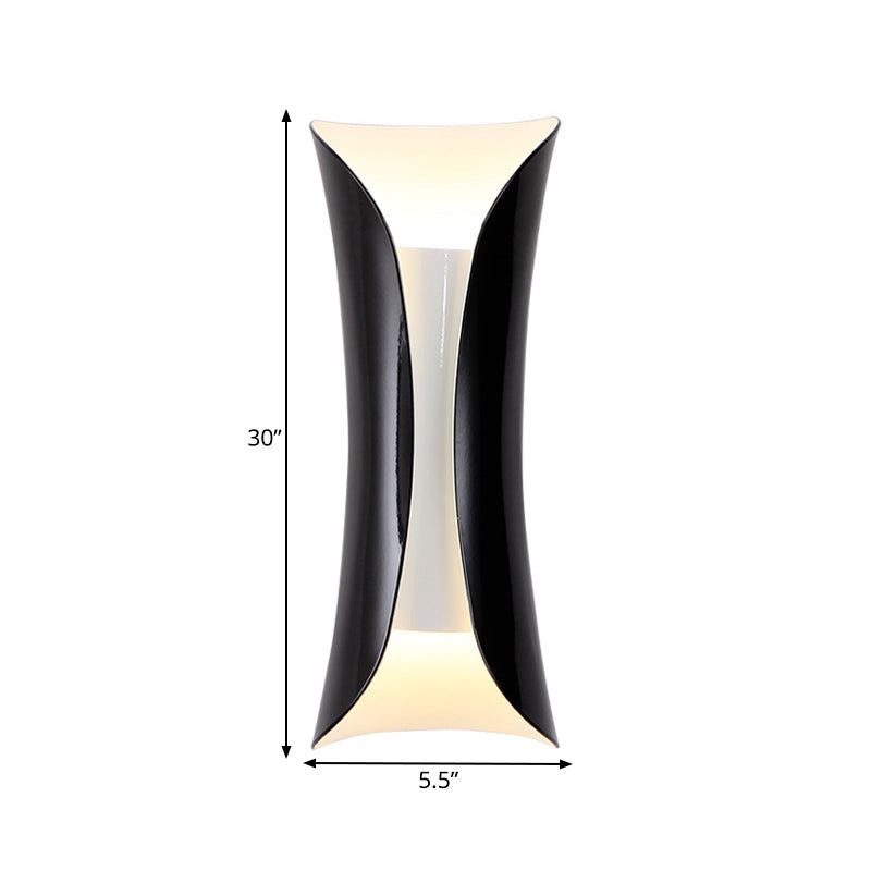 Modernist Metal Wall Lamp Sconce Curved 2-Light Fixture In Metallic Black/White Height Options: