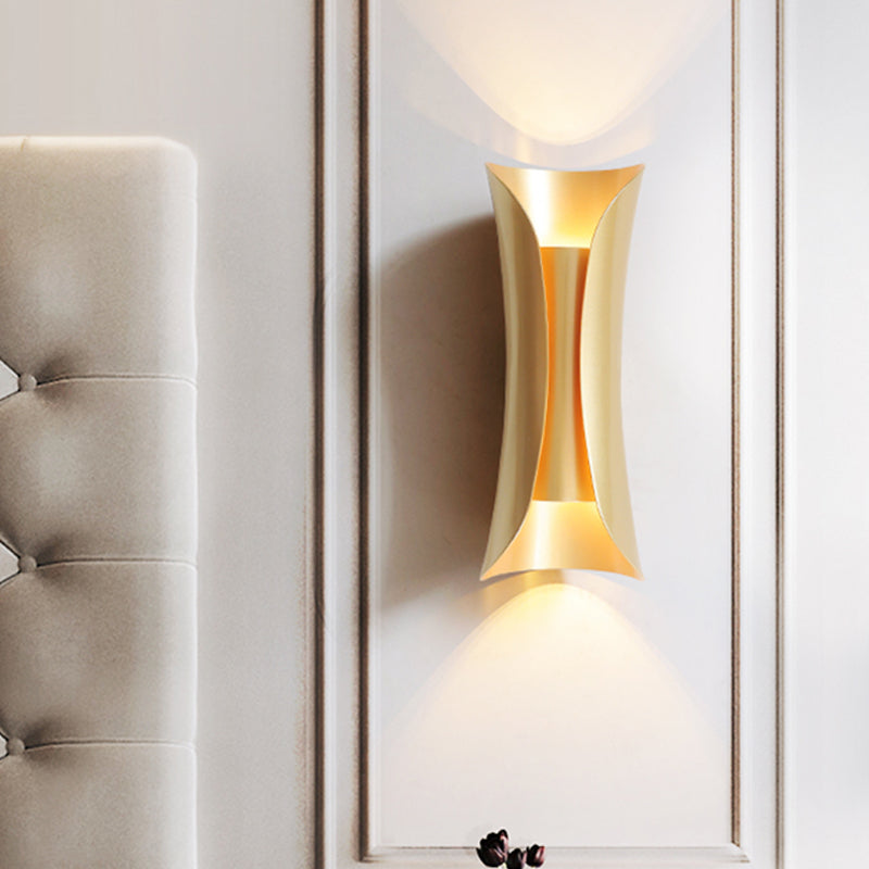 Simplicity Curled Metal Wall Mount Sconce With Dual Heads 13/21/30 H Brass/Gold/Natural Wood Finish