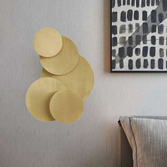 Minimalist Metallic Disc Wall Mount 2-Light Brass Sconce Fixture