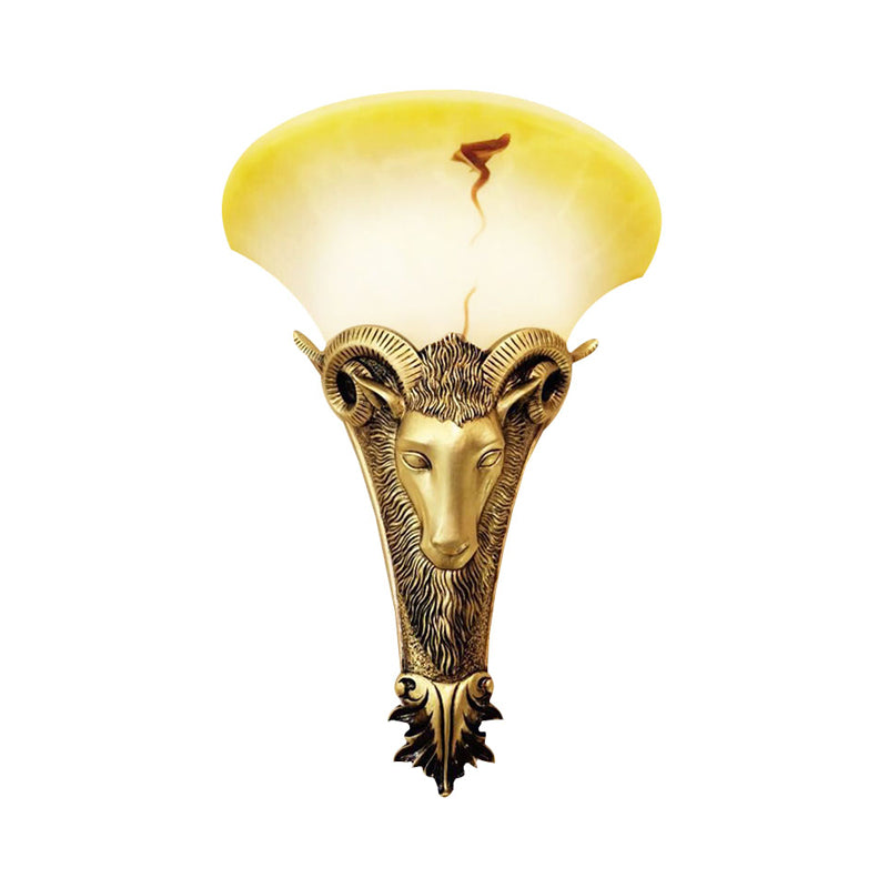 Engraved Goat Wall Sconce - Retro Metallic Lighting Fixture