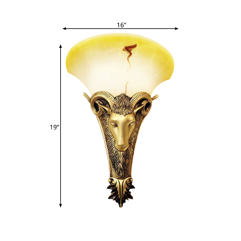 Engraved Goat Wall Sconce - Retro Metallic Lighting Fixture