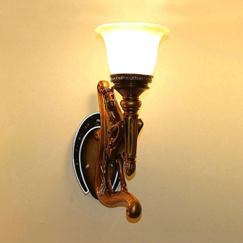 Vintage Style Dark Brown Steed Wall Mount Lamp - Resin Sconce Light Fixture