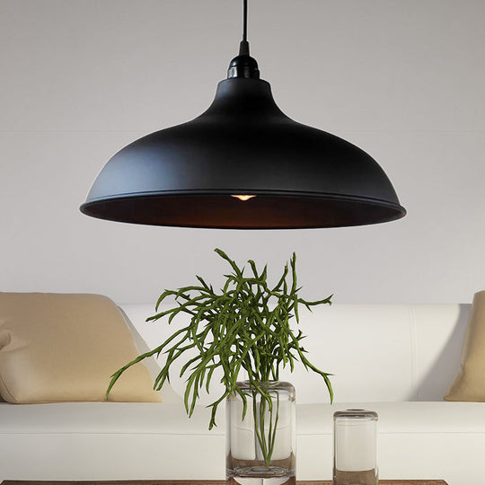 Industrial Style Metal Ceiling Pendant - Matte Black/Black Bowl Design for Living Room