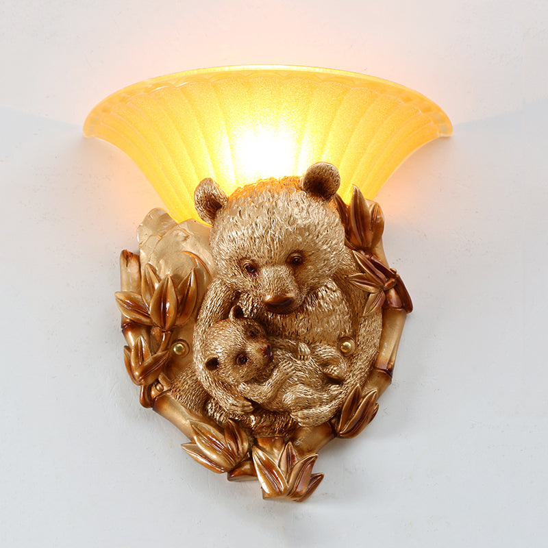 Vintage Resin Bear Mom And Baby Sconce Light - Golden Wall Mount Lighting Gold