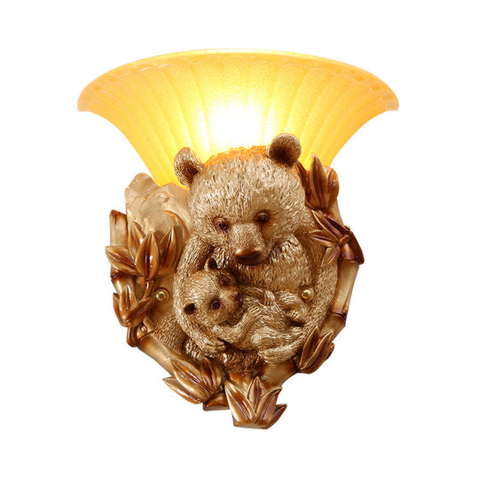 Vintage Resin Bear Mom And Baby Sconce Light - Golden Wall Mount Lighting