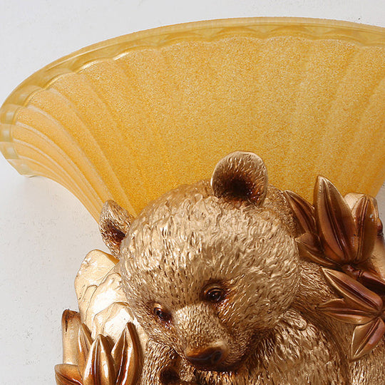 Vintage Resin Bear Mom And Baby Sconce Light - Golden Wall Mount Lighting