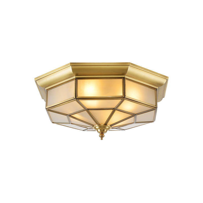 Colonial Brass Ceiling Light with Prismatic Milky Glass - 4/6 Bulbs - Ideal for Living Rooms - 17" or 23.5" Width