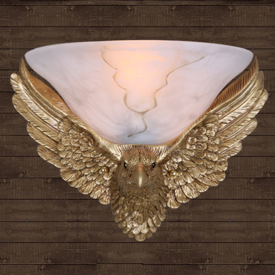 Antiqued Gold Eagle Wall Sconce - 1-Light Flush Mount Light