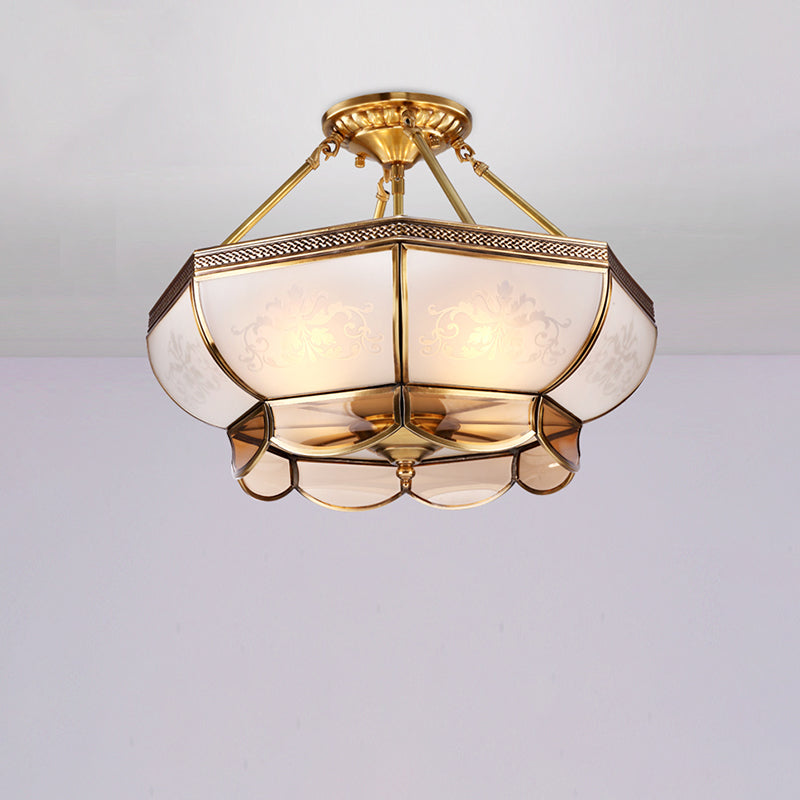 Colonial Brass Satin Opal Glass Semi Flush Mount Ceiling Light Fixture, 3/4 Bulbs, 14"/18" Dia - Perfect for Living Room Lighting