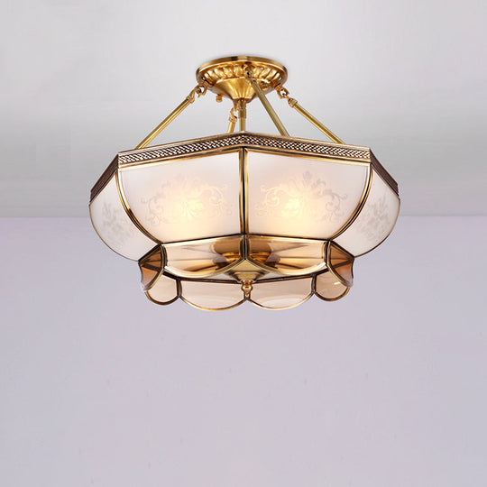 Colonial Brass Satin Opal Glass Semi Flush Mount Ceiling Light Fixture 3/4 Bulbs 14/18 Dia - Perfect