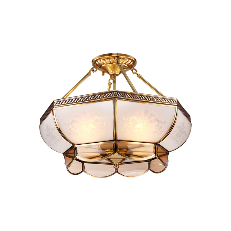 Colonial Brass Satin Opal Glass Semi Flush Mount Ceiling Light Fixture, 3/4 Bulbs, 14"/18" Dia - Perfect for Living Room Lighting