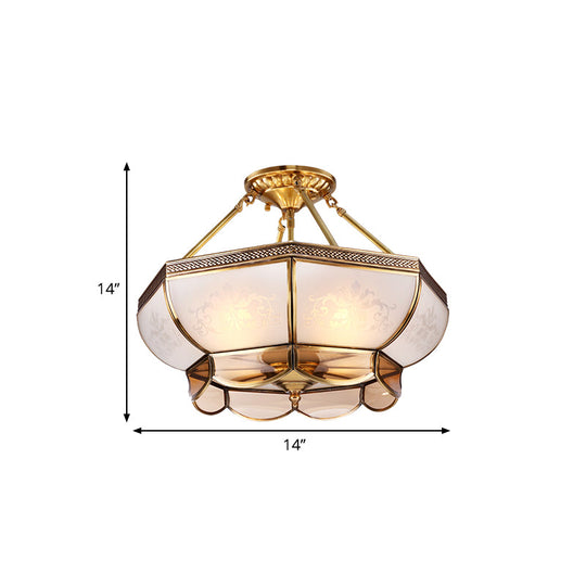 Colonial Brass Satin Opal Glass Semi Flush Mount Ceiling Light Fixture, 3/4 Bulbs, 14"/18" Dia - Perfect for Living Room Lighting