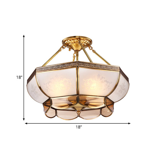 Colonial Brass Satin Opal Glass Semi Flush Mount Ceiling Light Fixture, 3/4 Bulbs, 14"/18" Dia - Perfect for Living Room Lighting