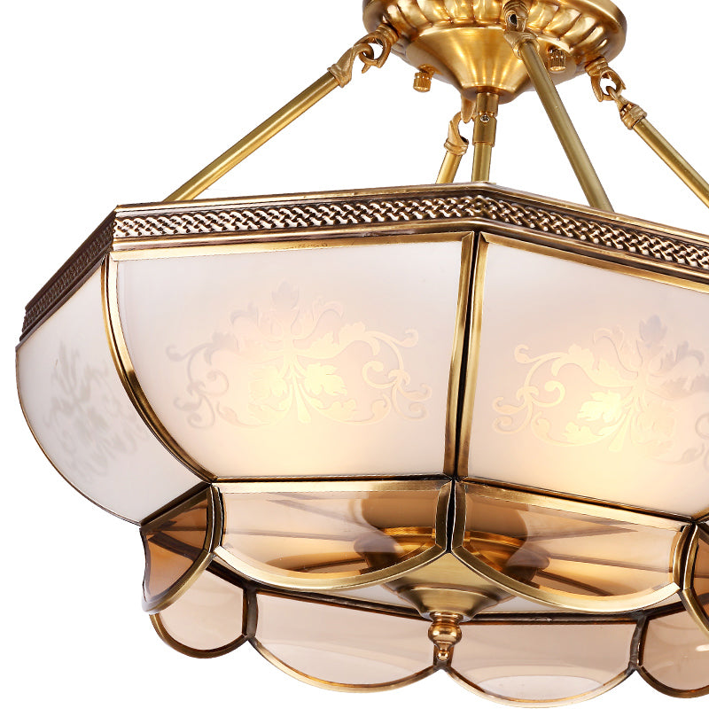 Colonial Brass Satin Opal Glass Semi Flush Mount Ceiling Light Fixture, 3/4 Bulbs, 14"/18" Dia - Perfect for Living Room Lighting